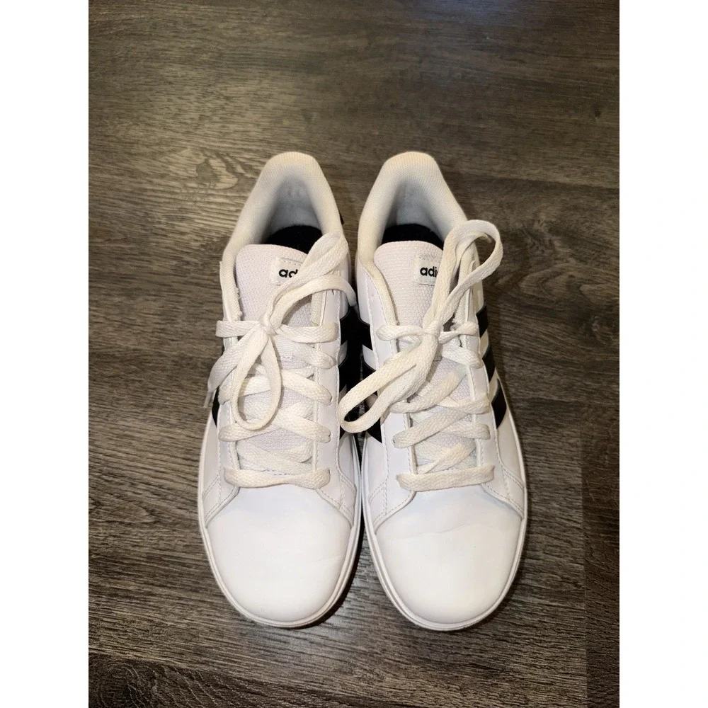 Adidas Unisex Grand Court Classic White Black Kids Lace-Up Sneaker Shoes 5 Child
